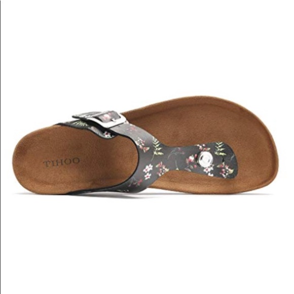 TIHOO Womens Floral T-Strap Thong Sandals Slip On - Picture 5 of 6